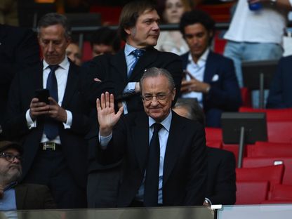 رئيس ريال مدريد فلورنتينو بيريز قبل مباراة ضد أتلتيكو مدريد - 8 مايو 2022 - AFP