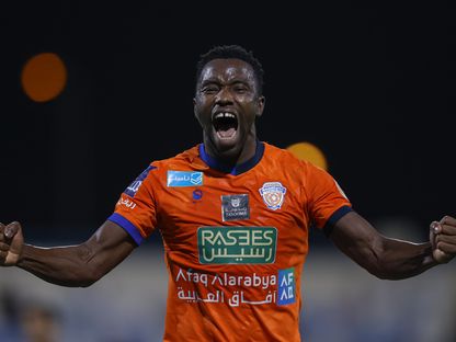 فاشيون سكالا مهاجم الفيحاء السعودي يحتفل بعد تسجيله هدفاً في شباك الفيحاء - 20 أكتوبر 2023 - x/Alfaihaclub