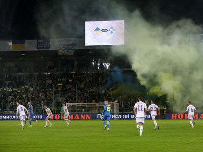 جانب من مباراة أوكرانيا واسكتلندا والتي أقيمت في بولندا، 27 سبتمبر 2022. - REUTERS