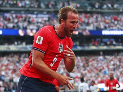 هاري كين يحتفل بتسجيله هدفاً لإنجلترا في مرمى بنما بكأس العالم - 27 يونيو 2026 - IMAGN IMAGES via Reuters