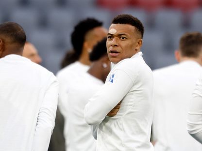 لاعب ريال مدريد كيليان مبابي خلال التدريبات قبل مواجهة بايرن ميونيخ في دوري أبطال أوروبا - 14 أبريل 2026 - Reuters