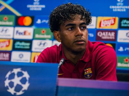 لاعب برشلونة لامين يامال خلال مؤتمر صحافي - 8 سبتمبر 2026 - X@FCBarcelona_es