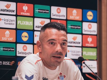 لاعب سيلتا فيغو ياغو أسباس خلال مؤتمر صحافي - 14 أكتوبر 2026 - X/@RCCelta