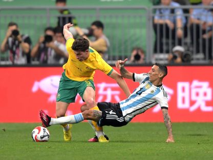 من مباراة الأرجنتين وأستراليا في لقاء ودي بالصين - 15 يونيو 2023  - Twitter/Socceroos