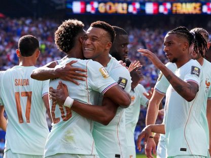 كيليان يحتفل بهدفه في مباراة فرنسا والمغرب بربع نهائي كأس العالم - 9 يوليو 2026 - Reuters