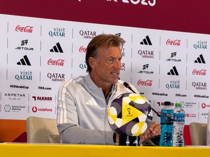 هيرفي رينارد مدرب السعودية في مؤتمر صحفي قبل مواجهة الأردن في كأس العرب - 14 ديسمبر 2025 - X/@aawsat_spt