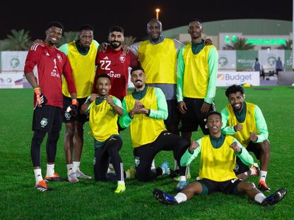 من تدريبات المنتخب السعودي استعداداً لمواجهة طاجيكستان - 18 مارس 2024 - X/@SaudiNT
