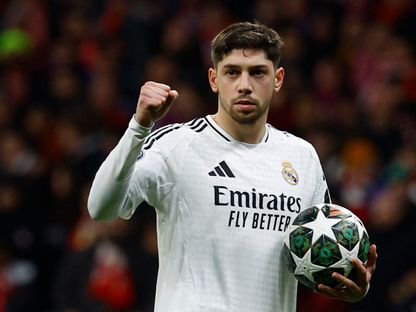 فيديريكو فالفيردي لاعب ريال مدريد بعد تسجيل ركلة الترجيح أمام أتلتيكو مدريد - 12 مارس 2025 - Reuters
