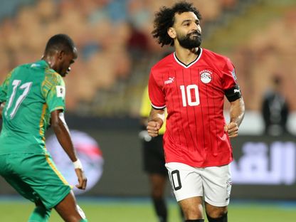 قائد منتخب مصر محمد صلاح يحتفل بأحد أهدافه في مرمى جيبوتي - 16 نوفمبر 2023 - X/@CAF_Online