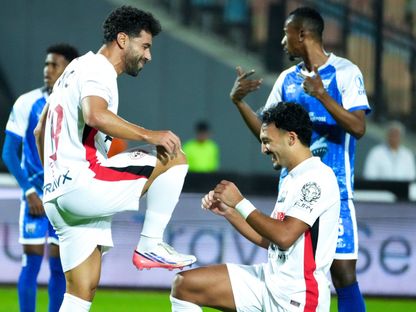 عبد الله السعيد يحتفل مع أحمد شريف بعد هدف للزمالك ضد بورت الجيبوتي - 12 سبتمبر 2026 - X/@ZSCOfficial