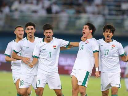 لاعبو منتخب العراق يحتفلون بهدف التعادل في مرمى الكويت - 12 سبتمبر 2023  - Facebook/Iraq Football Association