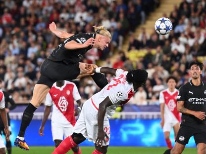 إيرلينغ هالاند من مباراة موناكو ومانشستر سيتي بدوري أبطال أوروبا - 1 أكتوبر 2025 - Reuters