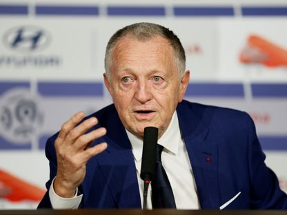 رئيس أولمبيك ليون جان ميشال أولاس خلال مؤتمر صحافي في فرنسا - 28 مايو 2019 - Reuters 