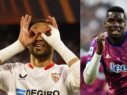 صورة مركبة تجمع بول بوغبا لاعب يوفنتوس ويوسف النصيري لاعب إشبيلية - REUTERS