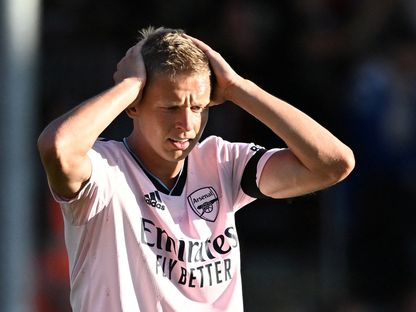 أولكسندر زينتشنكو لاعب أرسنال يتحسر على إحدى الفرص خلال مواجهة بورنموث في الدوري الإنجليزي - 20 أغسطس 2022 - REUTERS