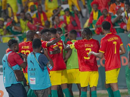 احتفالات لاعبي غينيا بهدف في شباك غامبيا بكأس أمم إفريقيا - 19 يناير 2024 - X/fgfofficiel