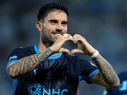احتفال روبن نيفيز لاعب الهلال بتسجيل هدف في مرمى القادسية بالدوري السعودي - 23 أكتوبر 2026 - X/@Alhilal_FC