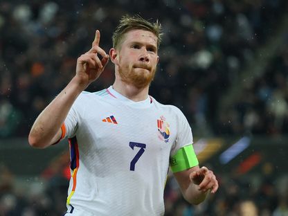 كيفن دي بروين قائد منتخب بلجيكا في مباراة ألمانيا - 28 مارس 2023 - Reuters