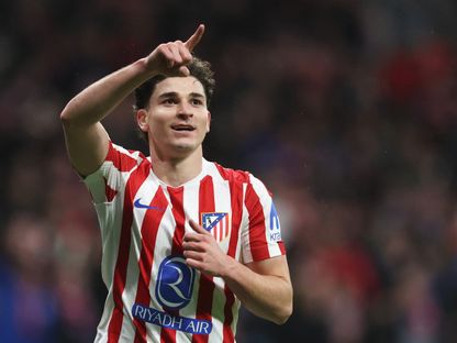 خوليان ألفاريز بعد تسجيله هدفاً لأتلتيكو مدريد في مرمى توتنهام بذهاب ثمن نهائي دوري أبطال أوروبا - 10 مارس 2026 - REUTERS