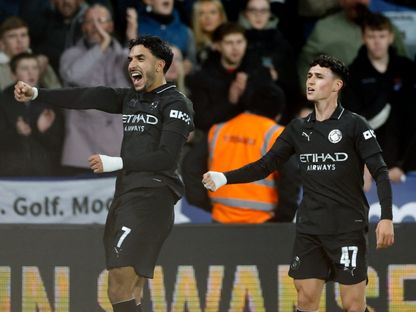 عمر مرموش يحتفل بهدفه في مباراة سوانزي سيتي ومانشسر سيتي بكأس الرابطة الإنجليزية - 29 أكتوبر 2025 - Reuters