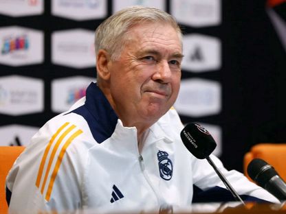 مدرب ريال مدريد كارلو أنشيلوتي خلال مؤتمر صحافي عشية مواجهة برشلونة في نهائي كأس السوبر الإسباني بجدة - 11 يناير 2025 - realmadrid.com