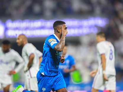 مالكوم دي أوليفيرا مهاجم الهلال يحتفل بهدفه في شباك أبها - 14 أغسطس 2023 - twitter/Alhilal_EN