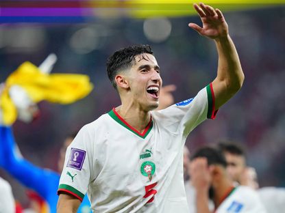 نايف أكرد مدافع المغرب يحتفل بعد نهاية مباراة كندا في مرحلة المجموعات بكأس العالم - 1 ديسمبر 2022 - reuters