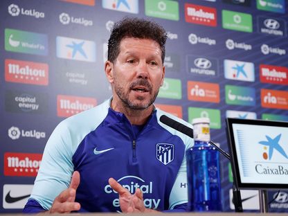 دييغو سيميوني مدرب أتلتيكو مدريد في المؤتمر الصحفي قبل مواجهة برشلونة - 22 أبريل 2023 - TWITTER/@atletienglish