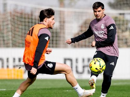 براهيم دياز وفران غارسيا في تدريبات ريال مدريد الإسباني - 5 مارس 2026 - X/@realmadrid