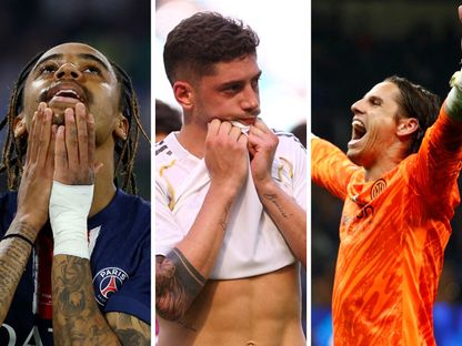 صورة مركبة ليان سومر (إنتر ميلان) وفيدي فالفيردي (ريال مدريد) وبرادلي باركولا (باريس سان جيرمان) - Reuters