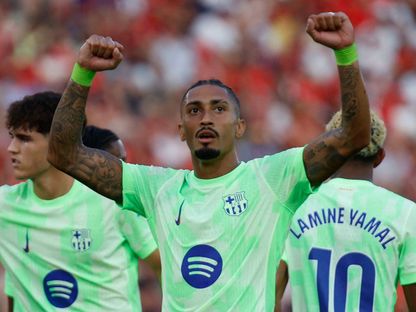 رافينيا يسجل الهدف الافتتاحي لبرشلونة في الليغا بموسم 2026/2025 أمام ريال مايوركا في الجولة الأولى 16-8-2025 - Reuters