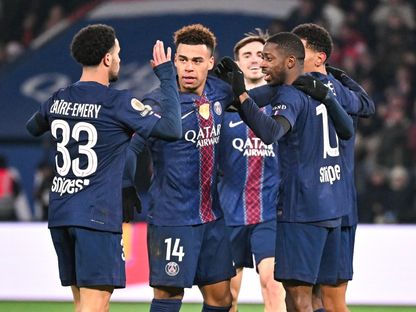 احتفال لاعبي باريس سان جيرمان بهدف عثمان ديمبيلي ضد باريس أف سي بالدوري الفرنسي - 4 يناير 2026 - X/Ligue1