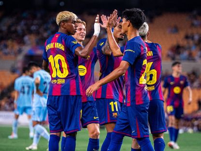 احتفال لاعبي برشلونة بالفوز على دايغو الكوري الجنوبي - 4 أغسطس 2025 - X/FCBarcelona_es