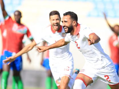 علي العابدي لاعب منتخب تونس يحتفل بتسجيل هدف في مرمى غامبيا بتصفيات كأس إفريقيا - 8 سبتمبر 2024 - X/@Fédération Tunisienne de Football