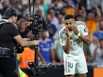 كيليان مبابي مهاجم ريال مدريد يحتفل بهدفه أمام فياريال بالدوري الإسباني - 4 أكتوبر 2025 - Reuters