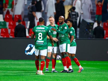 احتفال لاعبي الاتفاق بتسجيل هدف في مرمى القادسية بالدوري السعودي - 5 أبريل 2026 - X/@SPL