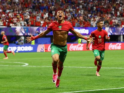سفيان رحيمي لاعب المغرب يحتفل بهدفه في مرمى هايتي في كأس العالم - 24 يونيو 2026 - Reuters