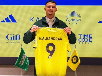 عبد الله الحمدان خلال تقديمه كلاعب جديد في النصر - 4 فبراير 2026 - X/@AlNassrFC