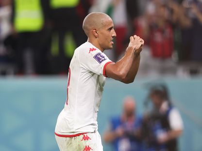 لاعب منتخب تونس وهبي الخزري لحظة الفرحة بهدفه في مرمى فرنسا بكأس العالم قطر 2022  - Getty 