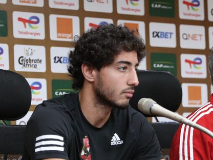 محمد هاني لاعب الأهلي المصري خلال المؤتمر الصحافي لمباراة الترجي الرياضي بدوري أبطال إفريقيا - 18 مايو 2023  - https://www.alahlyegypt.com/