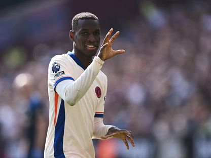 نيكولاس جاكسون بعد تسجيله هدفاً لتشيلسي في مرمى وست هام يونايتد - 21 سبتمبر 2024 - Reuters