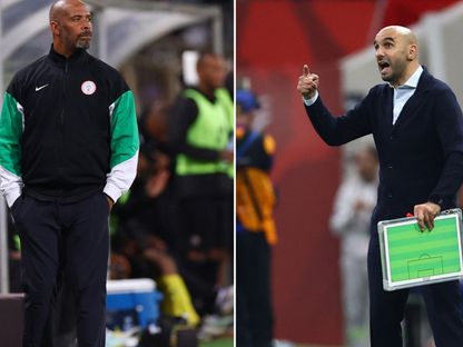 مدرب المغرب وليد الركراكي ومدرب منتخب نيجيريا إريك شيل في صورة مُركبة - الشرق