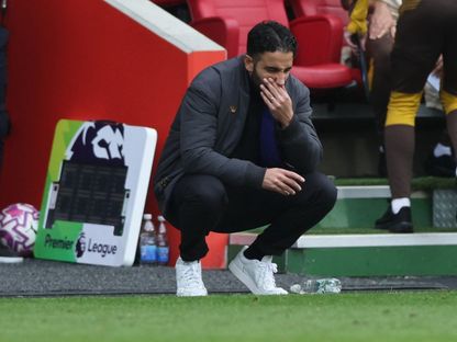 روبن أموريم مدرب مانشستر يونايتد خلال مباراة برينتفورد في الدوري الإنجليزي الممتاز - 27 سبتمبر 2025 - Reuters