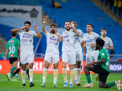 احتفال لاعبي التعاون بتسجيل هدف في مرمى النجمة بالدوري السعودي - 23 أبريل 2026 - X/@AltaawounFC