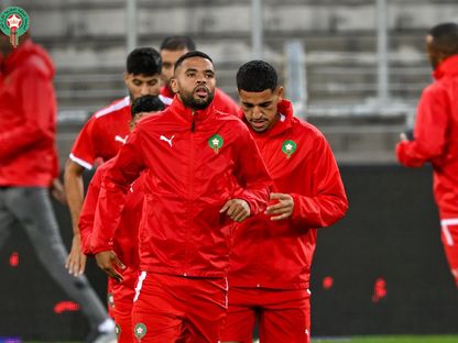 لاعبو منتخب المغرب في حصة تدريبية استعدادا لمواجهة بوركينا فاسو - 11 سبتمبر 2023 - X/@EnMaroc