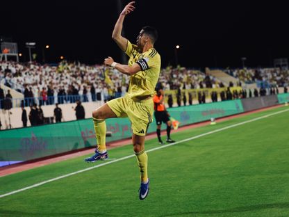 احتفال كريستيانو رونالدو نجم النصر بهدفه في مرمى الأخدود بالدوري السعودي - 11 أبريل 2026 - X/@AlNassrFC