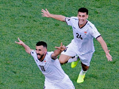 أيمن حسين مهاجم العراق يحتفل بالتسجيل ضد النرويج في كأس العالم - 16 يونيو 2026 - Reuters