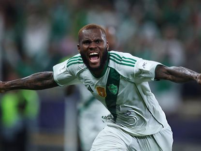 احتفال فرانك كيسي لاعب الأهلي بتسجيل هدف في مرمى ماتشيدا بنهائي دوري أبطال أسيا للنخبة - 25 أبريل 2026 - X/@aawsat_spt