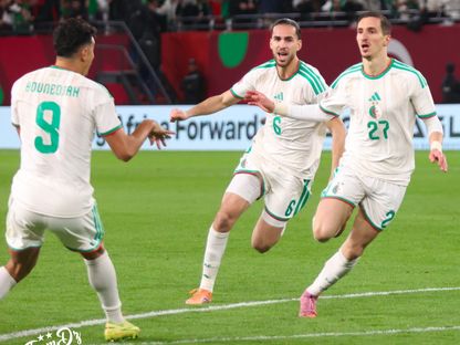احتفال عادل بولبينة بهدفه في مباراة الجزائر والكونغو الديمقراطية بكأس أمم إفريقيا - 6 يناير 2026 - FB/Équipe d'Algérie de football
