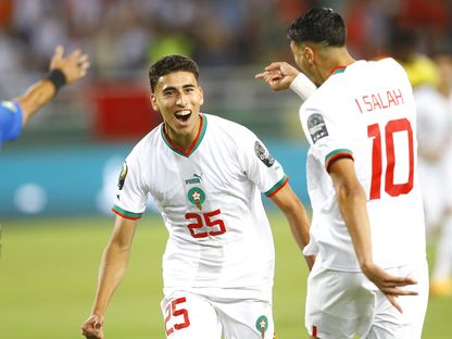 يوسف الإدريسي لاعب منتخب المغرب يحتفل بهدفه في شباك الكونغو في كأس إفريقيا تحت 23 عاماً - 30 يونيو 2023 - twitter/caf_online_AR
